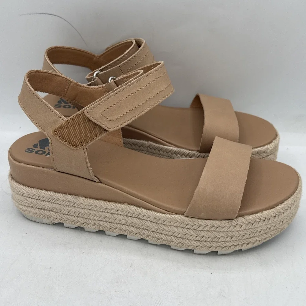 Sorel Cameron Flatform Women's Sz US 7 Honest Beige Hook & Loop Wedge Sandals